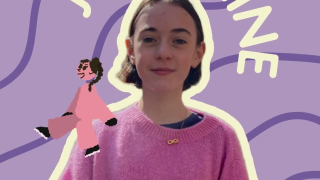photo de Jos&eacute;phine avec son pr&eacute;nom &eacute;crit autour de sa t&ecirc;te, et un personnage illustr&eacute; pos&eacute; sur son &eacute;paule 