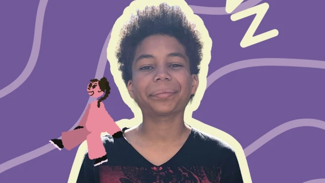 photo de Yoann avec son pr&eacute;nom &eacute;crit autour de sa t&ecirc;te, et un personnage illustr&eacute; pos&eacute; sur son &eacute;paule 